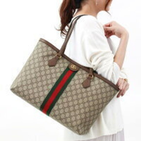Gucci Ophidia GG Supreme Tote Bag Handbag Beige Ebony Brown Green Red - Picture 2 of 5
